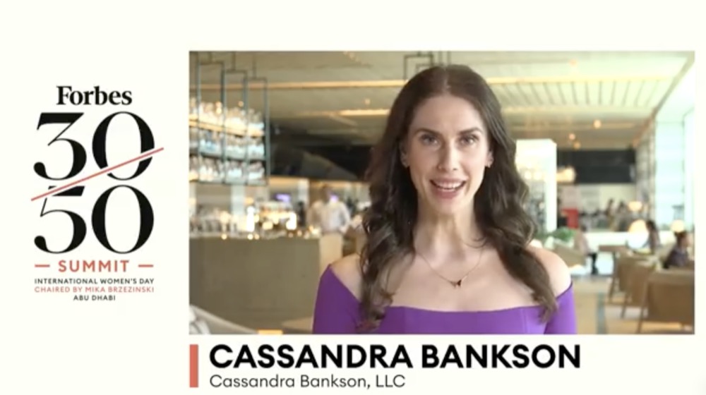 Cassandra Bankson speaking at the Forbes 30/50 Summit in Abu Dhabi