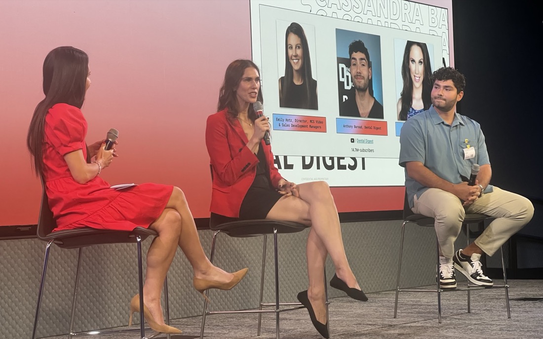 Cassandra Bankson on YouTube's Content Connection stage in Chicago with Emily Hotz and Dr. Anthony Baroud of Dental Digest